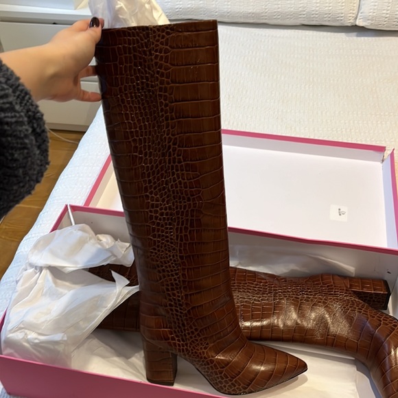 NWT Paris Texas croc embossed leather knee high boots 38.5 - Picture 3 of 7